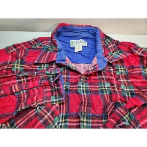 Haband‎ Mens Plaid Flannel Shirt Long Sleeve Button Up Size Large Red
